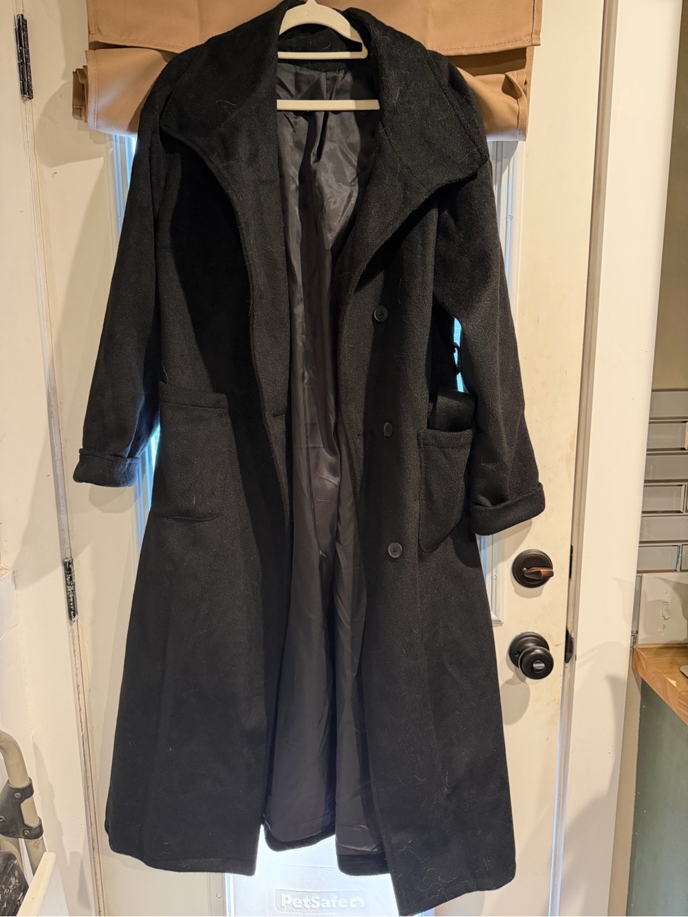 Women's Black Long Wool-Blend Lined Trench Coat with Belt NWOT Size Medium
